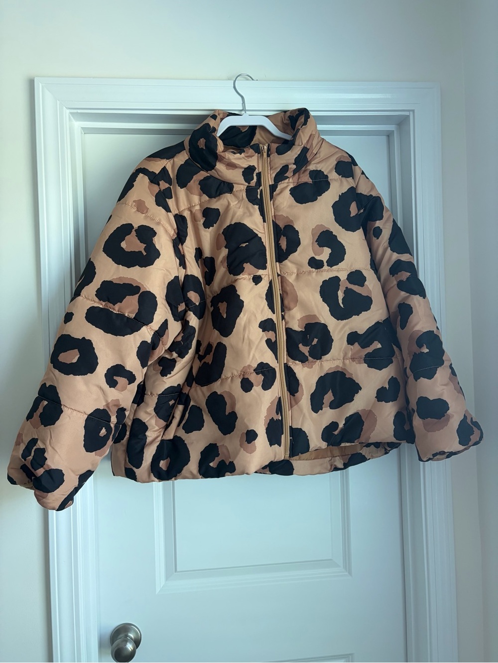 Mud Pie Beige and Black Leopard Puffer Jacket